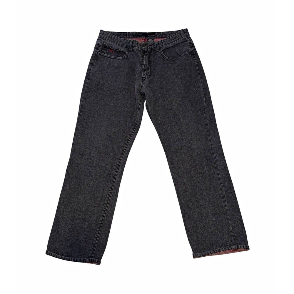 Rocawear Men's Black Wide-Leg Denim Jeans 5-Pocket Logo Accent Solid